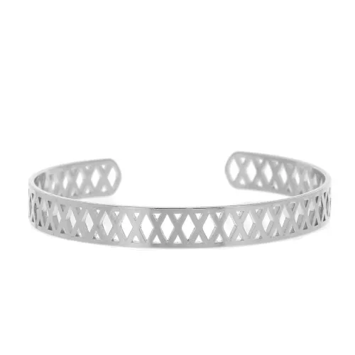 8x160mm Brass rhombus cuff bracelet to decorate - Rhodium Tone x1