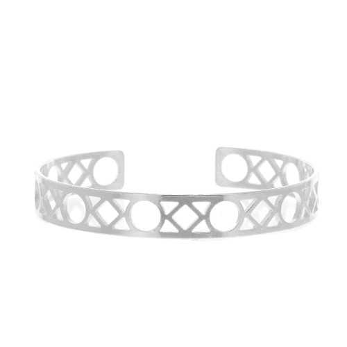 9x160mm Brass geometric cuff bracelet to decorate - Rhodium Tone x1