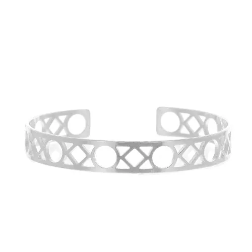 9x160mm Brass geometric cuff bracelet to decorate - Rhodium Tone x1