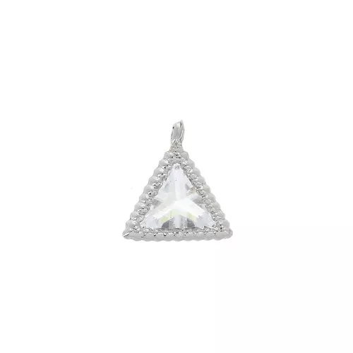 8x7mm zirconium oxide triangle charm in a mini balls setting - Rhodium Tone/Crystal x1