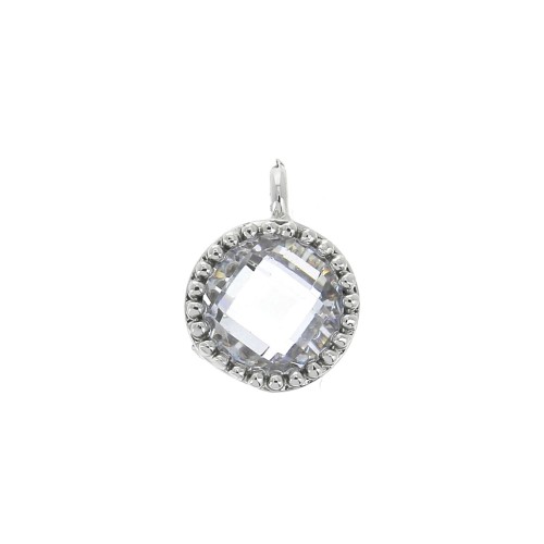 7.5mm Zircon round charm in a mini balls setting - Rhodium Tone/Crystal x1
