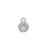 5 mm Mini zirconium oxide round charm - Rhodium Tone/Crystal x1|raw }}