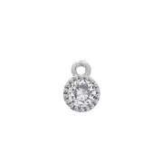 5 mm Mini zirconium oxide round charm - Rhodium Tone/Crystal x1