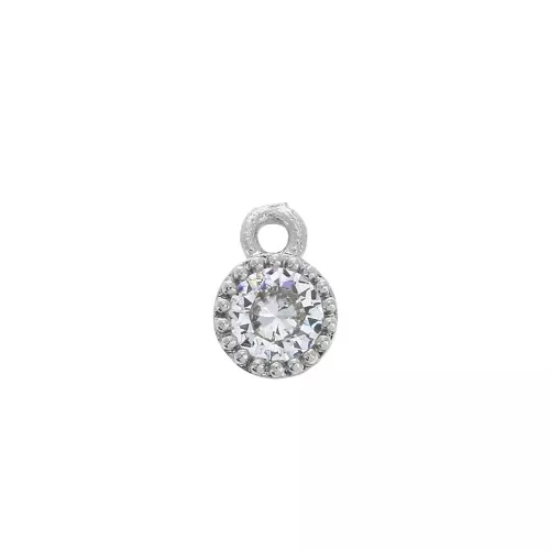 5 mm Mini zirconium oxide round charm - Rhodium Tone/Crystal x1