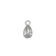 8x4mm Mini zirconium oxide drop charm - Rhodium Tone/Crystal x1|raw }}