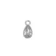 8x4mm Mini zirconium oxide drop charm - Rhodium Tone/Crystal x1