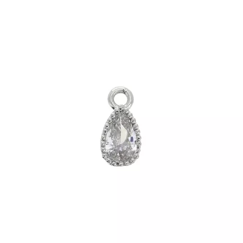 8x4mm Mini zirconium oxide drop charm - Rhodium Tone/Crystal x1