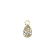 8x4mm Mini zirconium oxide drop charm - Gold Tone/Crystal x1