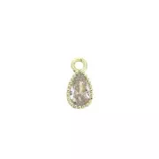8x4mm Mini zirconium oxide drop charm - Gold Tone/Crystal x1