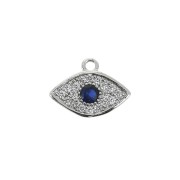 8x10.5mm Blue eye charm with zirconium oxide - Blue / Rhodium Tone x1|raw }}