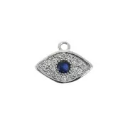 8x10.5mm Blue eye charm with zirconium oxide - Blue / Rhodium Tone x1