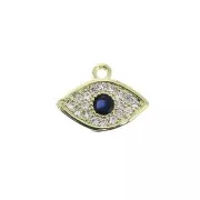 8x10.5mm Blue eye charm with zirconium oxide - Blue / Gold Tone x1