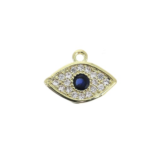 8x10.5mm Blue eye charm with zirconium oxide - Blue / Gold Tone x1