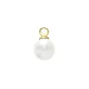 9x5.5mm Mini pearl imitation round charms - White / Gold Tone x4