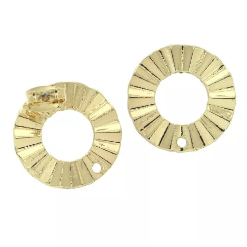 18mm Round pleated effect earstuds to decorate - Gold Tone x2