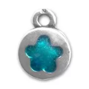 Enamelled flower charm 13mm Turquoise x1