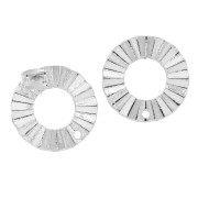 18mm Round pleated effect earstuds to decorate - Rhodium Tone x2