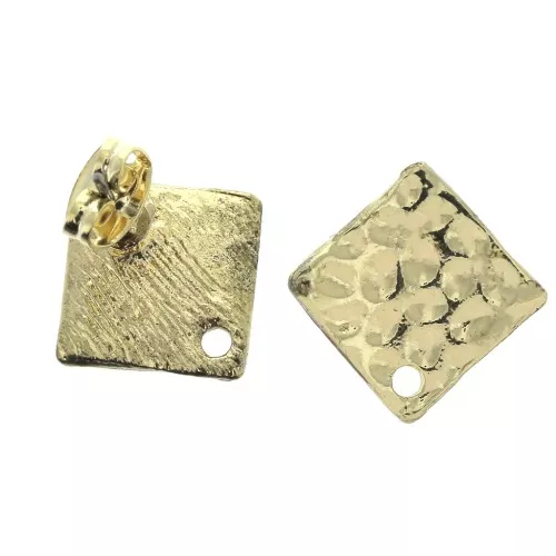 16x15mm Zamac hammered rhombus earstuds to decorate - Gold Tone x2