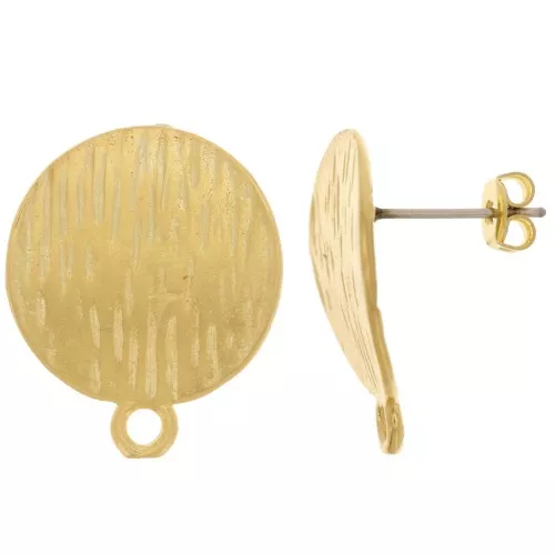 Striated round stud earrings 19 mm - Fine gold plated x2