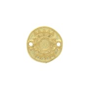 17mm Zamac ethnic pattern round 2-hole spacer - fine Gold plated x1