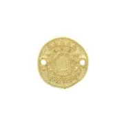 17mm Zamac ethnic pattern round 2-hole spacer - fine Gold plated x1