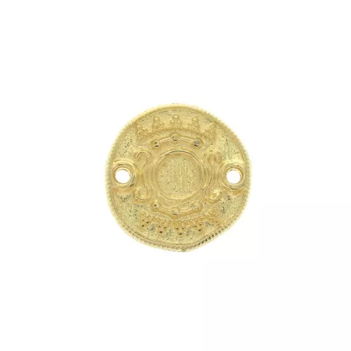 17mm Zamac ethnic pattern round 2-hole spacer - fine Gold plated x1
