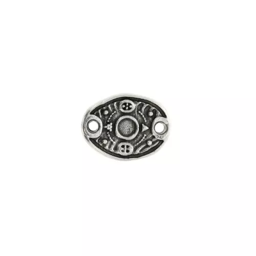 15x11mm Zamac ethnic pattern oval 2-hole spacer - Antique Silver Plating x1