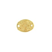 15x11mm Zamac ethnic pattern oval 2-hole spacer - fine Gold plated x1