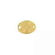 15x11mm Zamac ethnic pattern oval 2-hole spacer - fine Gold plated x1