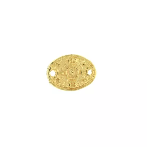 15x11mm Zamac ethnic pattern oval 2-hole spacer - fine Gold plated x1