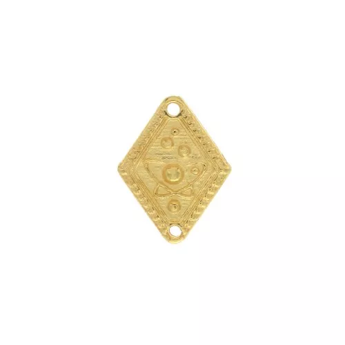 19x14mm Zamac Earth pattern rhombus 2-hole spacer - fine Gold plated x1