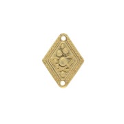 19x14mm Zamac Earth pattern rhombus 2-hole spacer - fine Gold plated x1