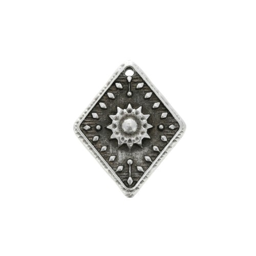 24x20mm Zamac ethnic pattern rhombus pendant - Antique Silver Plating x1