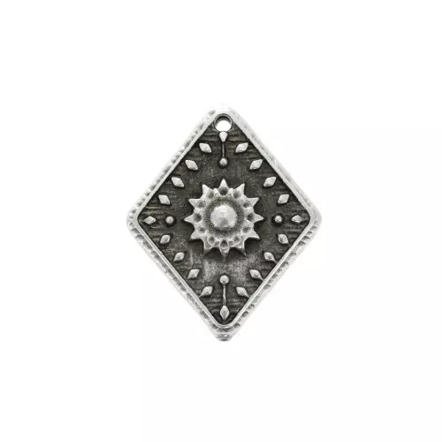 24x20mm Zamac ethnic pattern rhombus pendant - Antique Silver Plating x1