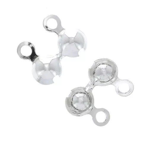 5.6mm 925 Sterling Silver Clamshell Bead Tip with Two Rings - Made in Europe x5