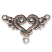 Heart spacer 3 loops 25x41 mm Old copper tone x1