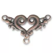 Heart spacer 3 loops 25x41 mm Old copper tone x1