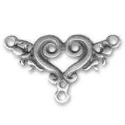 Heart spacer 3 loops 25x41 mm Old silver tone x1