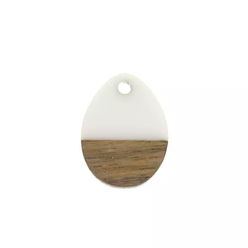 17.5x13mm wood-effect drop-shape resin pendant - Ivory / Brown x1