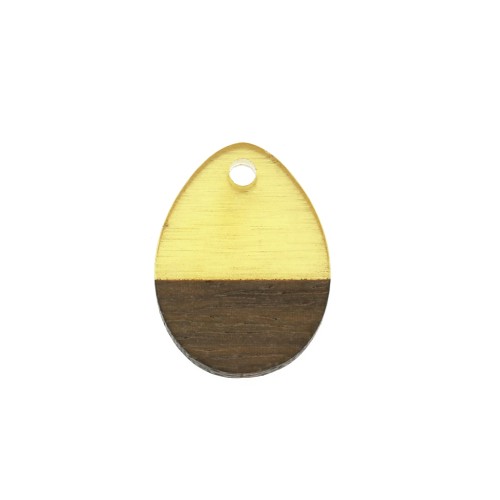 17.5x13mm wood-effect drop-shape resin pendant - Transparent Yellow / Brown x1