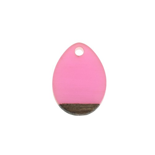17.5x13mm wood-effect drop-shape resin pendant - Pink / Brown x1