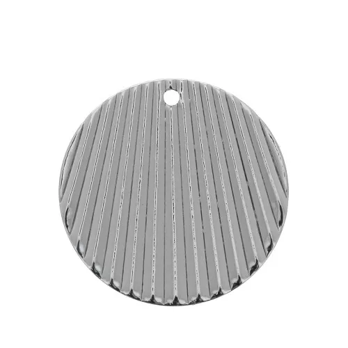 21mm Brass pleated effect round pendant - Rhodium Tone x1