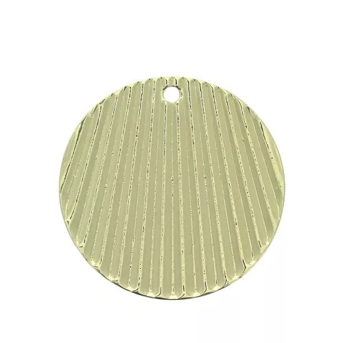 21mm Brass pleated effect round pendant - Gold Tone x1