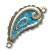 Enameled spacer with 2 rings 31mm Turquoise/Bronze x1