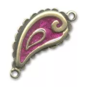 Enameled spacer with 2 rings 31mm Fuschia/Bronze x1