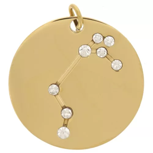 20mm Stainless Steel Aries Zodiac sign pendant with open jump ring - Gold Tone x1