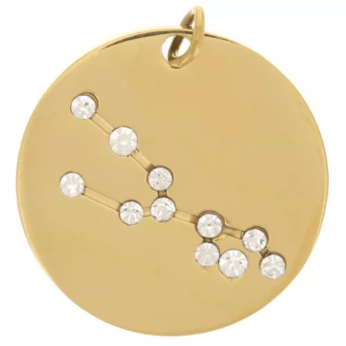 20mm Stainless Steel Taurus Zodiac sign pendant with open jump ring - Gold Tone x1