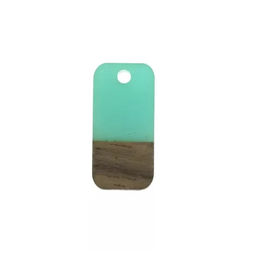21x10mm wood-effect rectangle resin pendant - Turquoise / Brown x1