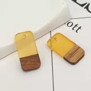 21x10mm wood-effect rectangle resin pendant - Transparent Yellow / Brown x1