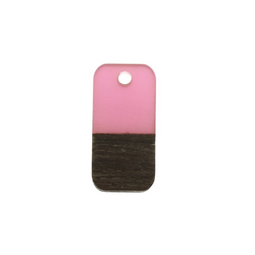 21x10mm wood-effect rectangle resin pendant - Pink / Brown x1